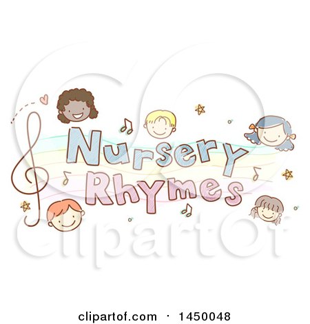 Clipart Graphic of a Sketched Group of Children with Nursery Rhymes Text - Royalty Free Vector Illustration by BNP Design Studio