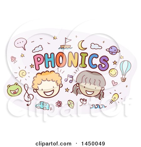 Clipart Graphic of a Sketched Boy and Girl with Phonics Text - Royalty Free Vector Illustration by BNP Design Studio