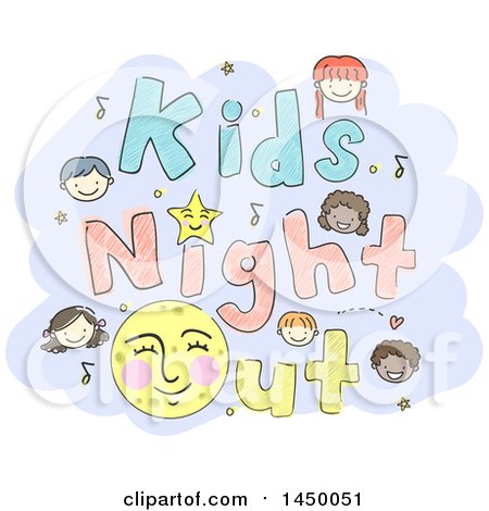 Clipart Graphic of a Sketched Group of Children with Kids Night out Text - Royalty Free Vector Illustration by BNP Design Studio