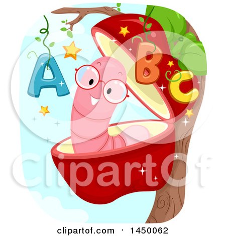 Clipart Graphic of a Happy Worm in an Apple with Abcs - Royalty Free Vector Illustration by BNP Design Studio