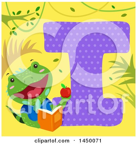 Clipart Graphic of a Cute Iguana with the Letter I - Royalty Free Vector Illustration by BNP Design Studio