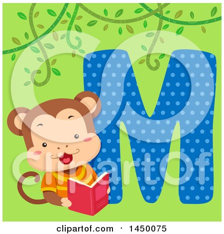 Clipart Graphic of a Cute Monkey with the Letter M - Royalty Free Vector Illustration by BNP Design Studio