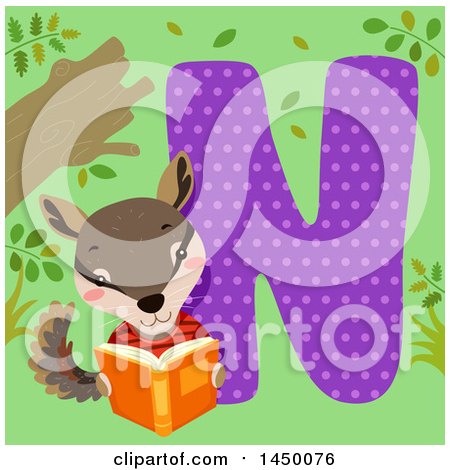 Clipart Graphic of a Cute Numbat with the Letter N - Royalty Free Vector Illustration by BNP Design Studio