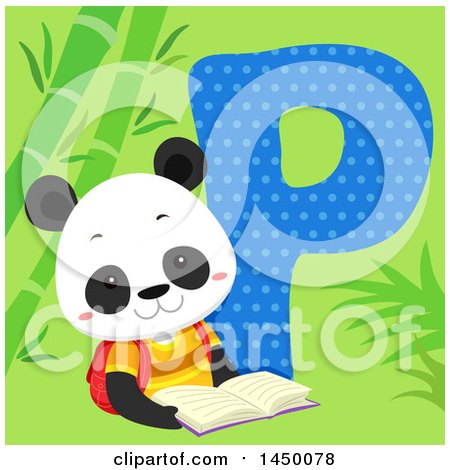 Clipart Graphic of a Cute Panda with the Letter P - Royalty Free Vector Illustration by BNP Design Studio