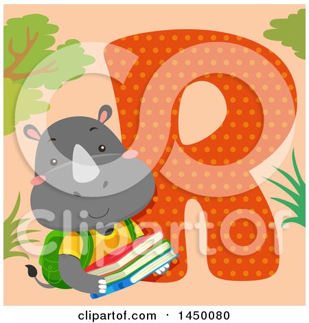 Clipart Graphic of a Cute Rhino with the Letter R - Royalty Free Vector Illustration by BNP Design Studio