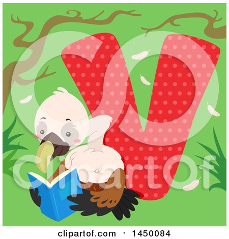 Clipart Graphic of a Cute Vulture with the Letter V - Royalty Free Vector Illustration by BNP Design Studio
