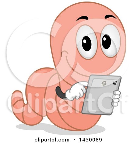 Clipart Graphic of a Happy Earth Worm Using a Tablet Computer - Royalty Free Vector Illustration by BNP Design Studio