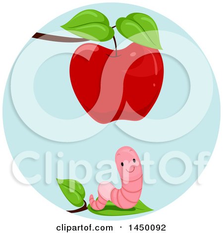 Clipart Graphic of a Happy Preposition Worm Below an Apple - Royalty Free Vector Illustration by BNP Design Studio