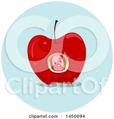 Clipart Graphic of a Happy Preposition Worm in an Apple - Royalty Free Vector Illustration by BNP Design Studio
