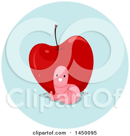 Clipart Graphic of a Happy Preposition Worm in Front of an Apple - Royalty Free Vector Illustration by BNP Design Studio