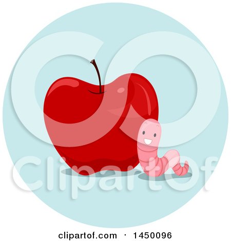 Clipart Graphic of a Happy Preposition Worm near an Apple - Royalty Free Vector Illustration by BNP Design Studio