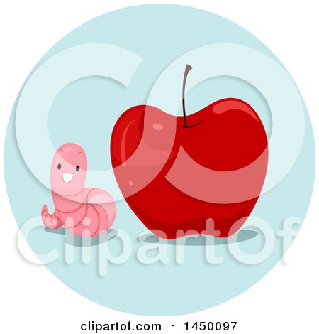 Clipart Graphic of a Happy Preposition Worm Next to an Apple - Royalty Free Vector Illustration by BNP Design Studio
