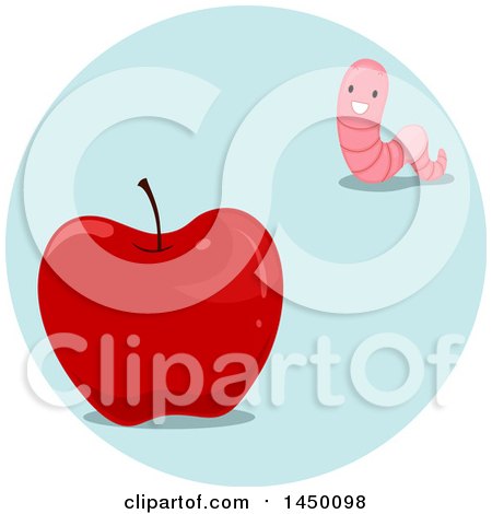 Clipart Graphic of a Happy Preposition Worm Far from an Apple - Royalty Free Vector Illustration by BNP Design Studio