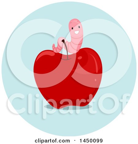 Clipart Graphic of a Happy Preposition Worm on an Apple - Royalty Free Vector Illustration by BNP Design Studio