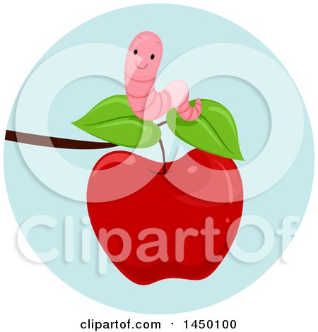 Clipart Graphic of a Happy Preposition Worm over an Apple - Royalty Free Vector Illustration by BNP Design Studio