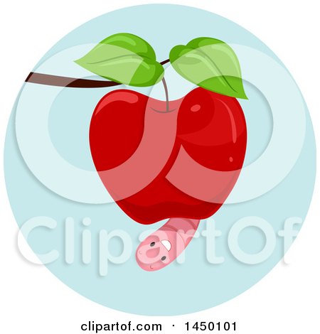 Clipart Graphic of a Happy Preposition Worm Under an Apple - Royalty Free Vector Illustration by BNP Design Studio