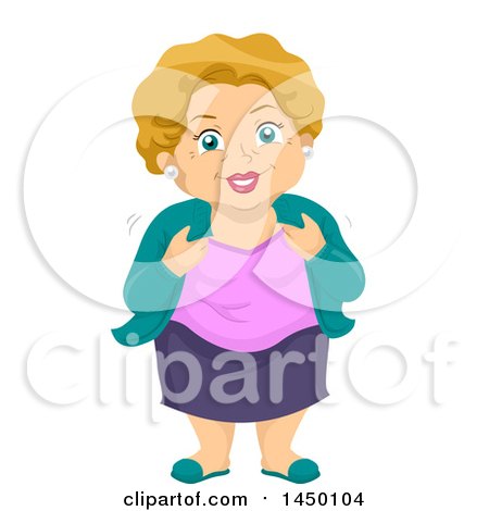 Clipart Graphic of a Happy Blond Senior White Woman Putting on a Cardigan - Royalty Free Vector Illustration by BNP Design Studio