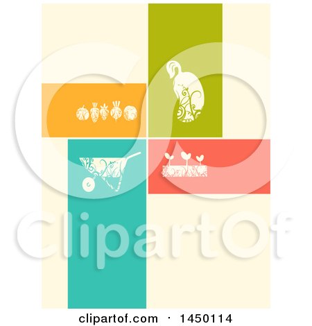 Clipart Graphic of a Seed, a Wheelbarrow, a Gardening Plot, and Some Vegetables Design - Royalty Free Vector Illustration by BNP Design Studio