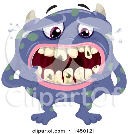 Clipart Graphic of a Spotted Monster Worrying About Rotting Teeth - Royalty Free Vector Illustration by BNP Design Studio