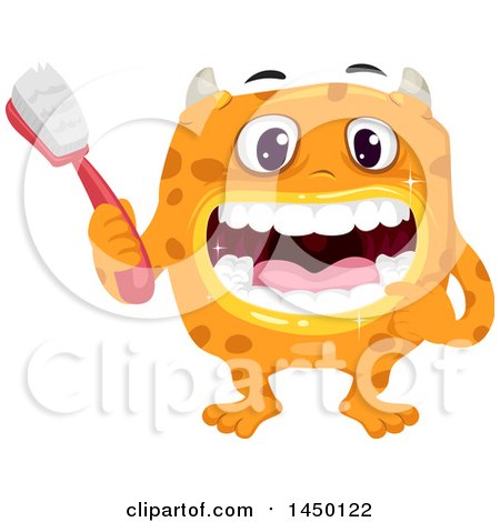 Clipart Graphic of a Spotted Monster Holding a Toothbrush and Showing His Clean Teeth - Royalty Free Vector Illustration by BNP Design Studio