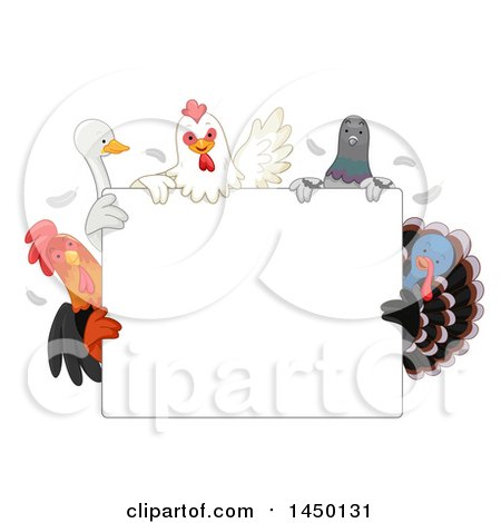 Clipart Graphic of a Blank Sign with Chickens, a Duck, Pigeon and Turkey Bird - Royalty Free Vector Illustration by BNP Design Studio