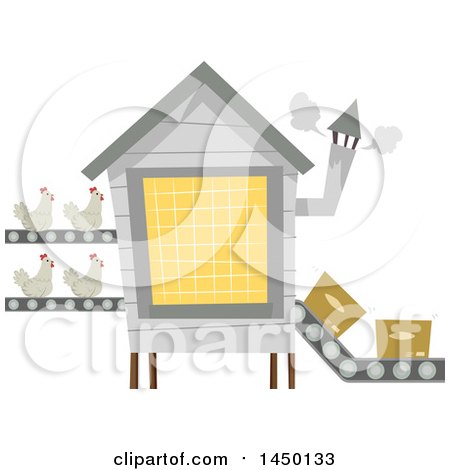 Clipart Graphic of a Chicken Factory with Hens Being Transported on a Conveyor Belt - Royalty Free Vector Illustration by BNP Design Studio