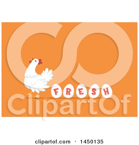 Clipart Graphic of a Chicken Hen with Eggs Spelling Fresh on Orange - Royalty Free Vector Illustration by BNP Design Studio