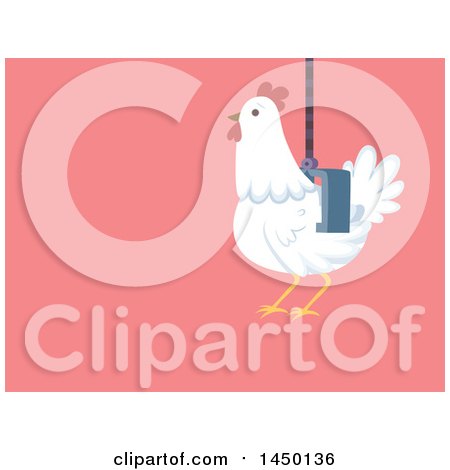 Clipart Graphic of a White Chicken Being Grabbed by a Machine on Pink - Royalty Free Vector Illustration by BNP Design Studio