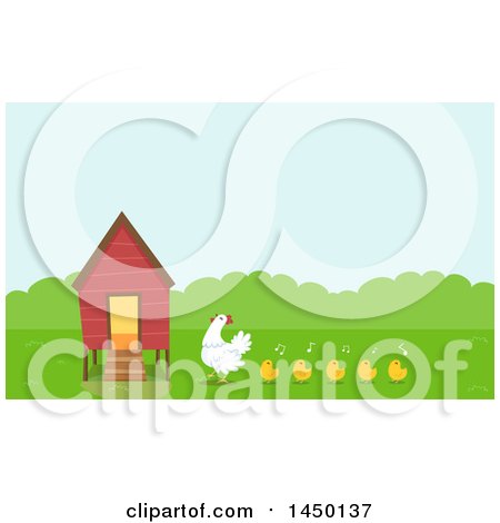 Clipart Graphic of a Chicken Coop with a Hen and Chicks - Royalty Free Vector Illustration by BNP Design Studio