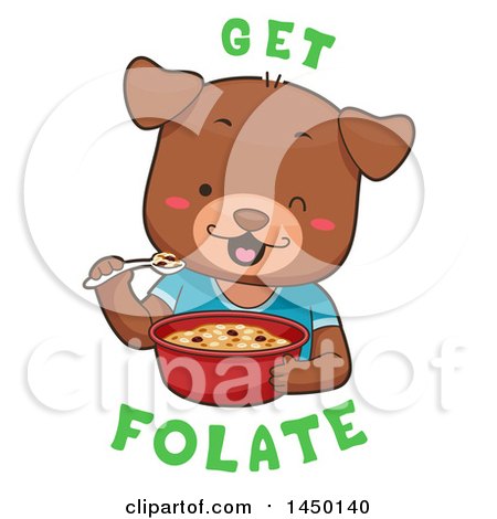 Clipart Graphic of a Cute Dog Eating Cereal with Get Folate Text - Royalty Free Vector Illustration by BNP Design Studio