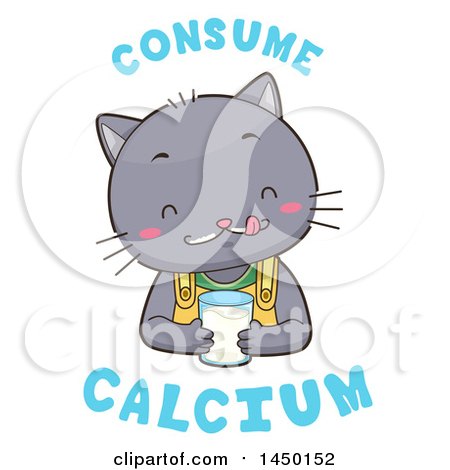Clipart Graphic of a Cute Cat Drinking Milk with Consume Calcium Text - Royalty Free Vector Illustration by BNP Design Studio