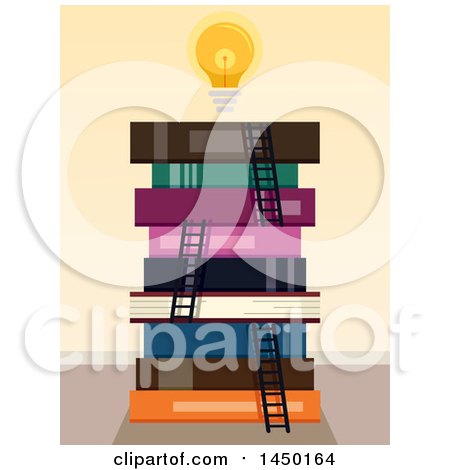 Clipart Graphic of a Light Bulb Above a Stack of Books with Ladders - Royalty Free Vector Illustration by BNP Design Studio
