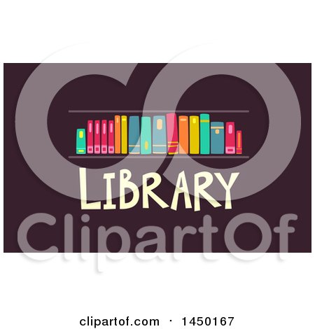 Clipart Graphic of a Shelf with Books and Library Text on Brown - Royalty Free Vector Illustration by BNP Design Studio
