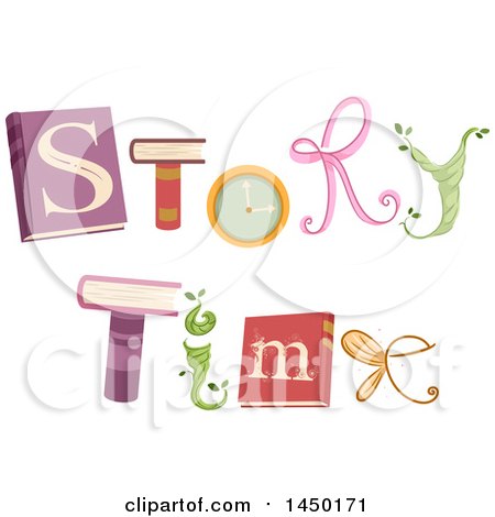 Clipart Graphic of a Story Time Word Design with Books and Icons - Royalty Free Vector Illustration by BNP Design Studio