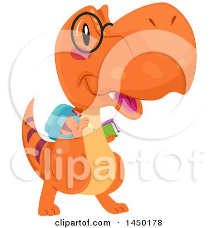 Clipart Graphic of a Happy Orange Tyrannosaurus Rex Dinosaur Student - Royalty Free Vector Illustration by BNP Design Studio