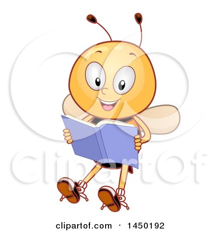 Clipart Graphic of a Happy Bee Mascot Reading a Book - Royalty Free Vector Illustration by BNP Design Studio