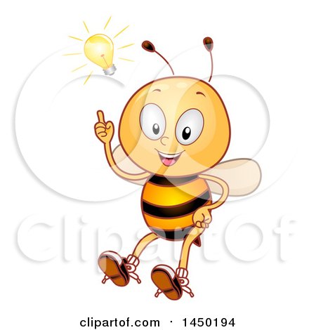 Clipart Graphic of a Happy Bee Mascot with an Idea Light Bulb - Royalty Free Vector Illustration by BNP Design Studio