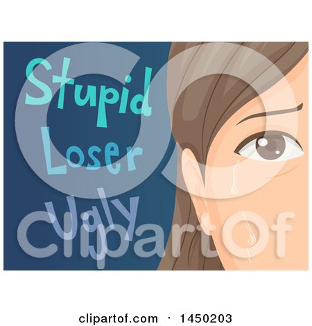 Clipart Graphic of a Sad Woman or Teenage Girl Crying After Being Called Names - Royalty Free Vector Illustration by BNP Design Studio