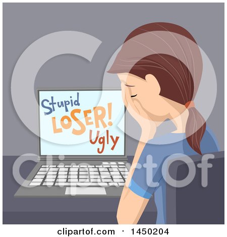 Clipart Graphic of a Sad Woman or Teenage Girl Crying After Being Bullied Online - Royalty Free Vector Illustration by BNP Design Studio