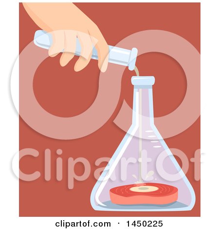 Clipart Graphic of a Hand Pouring Chemicals on Meat in a Flask, over Brown - Royalty Free Vector Illustration by BNP Design Studio