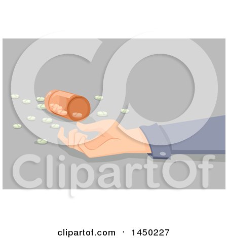 Clipart Graphic of a Man's Arm by a Bottle of Spilled Pills, Overdose - Royalty Free Vector Illustration by BNP Design Studio