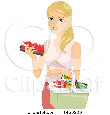 Clipart Graphic of a Happy Blond White Woman Selecting Produce and Putting Them in a Basket - Royalty Free Vector Illustration by BNP Design Studio