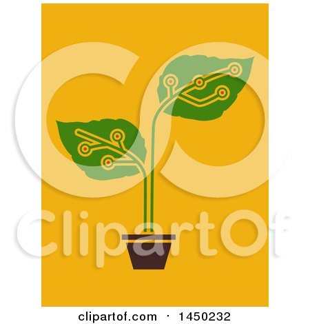 Clipart Graphic of a Potted Electronic Circuit Plant over Orange - Royalty Free Vector Illustration by BNP Design Studio
