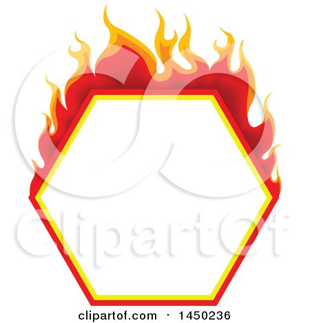 Clipart Graphic of a Fiery Hot Flaming Flame Hexagon Design Element - Royalty Free Vector Illustration by dero