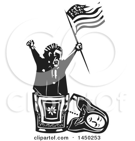 Clipart Graphic of a Politician Holding an American Flag and Popping out of a Russian Matryoshka Nesting Doll - Royalty Free Vector Illustration by xunantunich