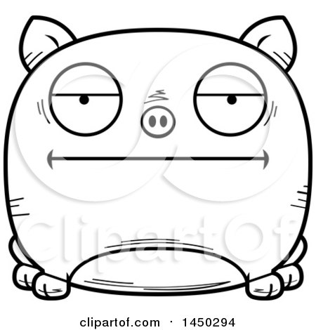Clipart Graphic of a Cartoon Black and White Lineart Bored Pig Character Mascot - Royalty Free Vector Illustration by Cory Thoman
