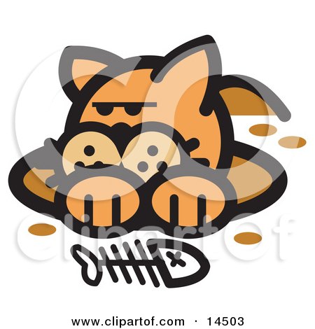 Orange Cat In A Muddy Hole After Digging Out A Fish Bone Clipart Illustration by Andy Nortnik