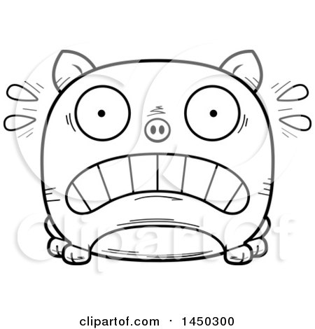 Clipart Graphic of a Cartoon Black and White Lineart Scared Pig Character Mascot - Royalty Free Vector Illustration by Cory Thoman