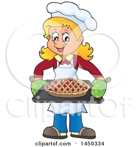 Clipart Graphic of a Happy Woman Baking a Pie - Royalty Free Vector Illustration by visekart