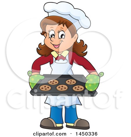 Clipart Graphic of a Happy Woman Baking Chocolate Chip Cookies - Royalty Free Vector Illustration by visekart